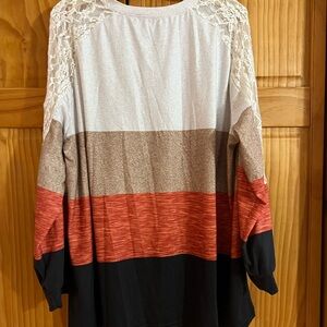 Lace-Shoulder Colorblock Tunic Top - White, Taupe, Rust, Black